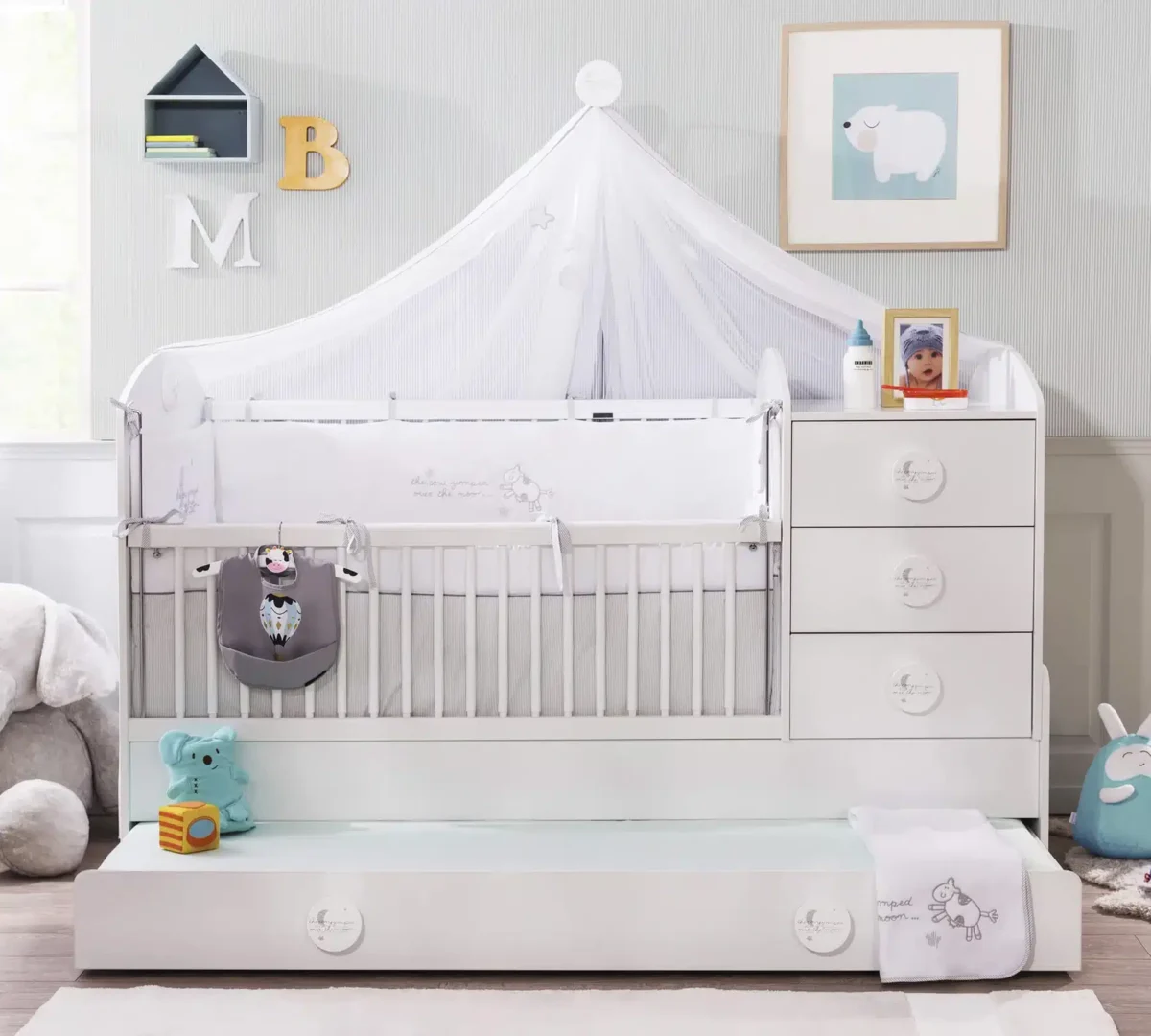 Βρεφική πολυμορφική κούνια BABY COTTON with Telescopic Rail  Λευκό χρώμα  CO-1015  80x180εκ.  Cilek - Image 2