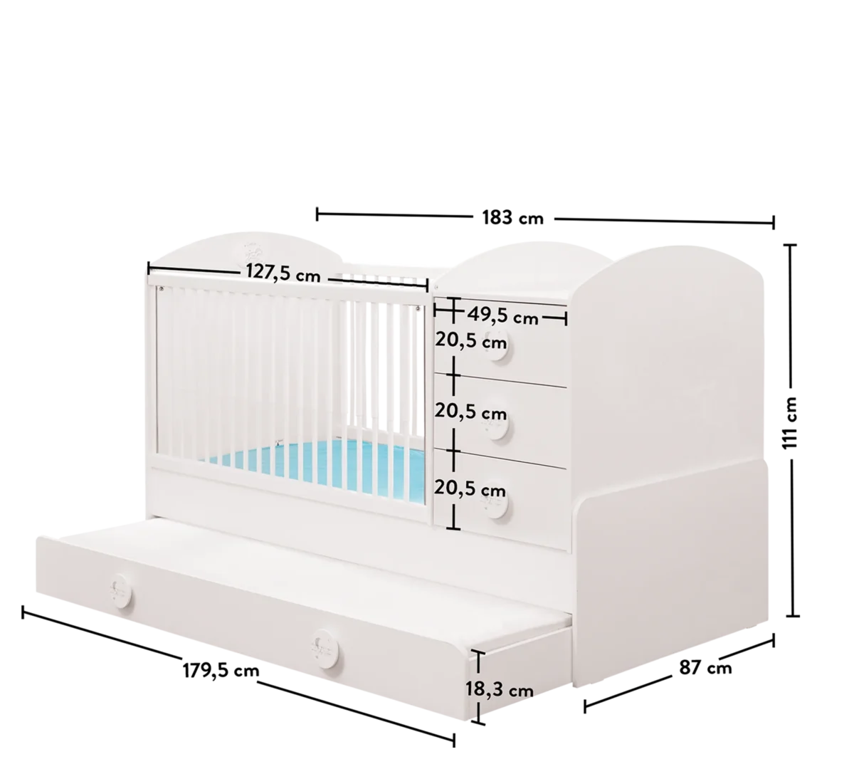 Βρεφική πολυμορφική κούνια BABY COTTON with Telescopic Rail  Λευκό χρώμα  CO-1015  80x180εκ.  Cilek - Image 9