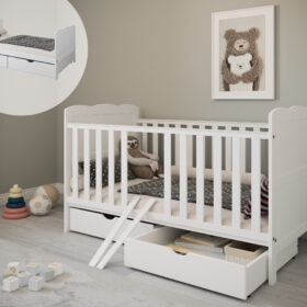 Λευκό βρεφικό προεφηβικό κρεβάτι Alice 70x140 BabyCute με συρτάρι.