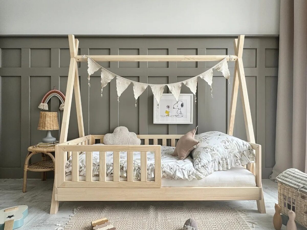 Κρεβάτι Παιδικό Montessori Tipi Fast με Κάγκελα 30cm Natural  90×190cm  Luletto(Δώρο 10% έκπτωση στο Στρώμα) - Image 2
