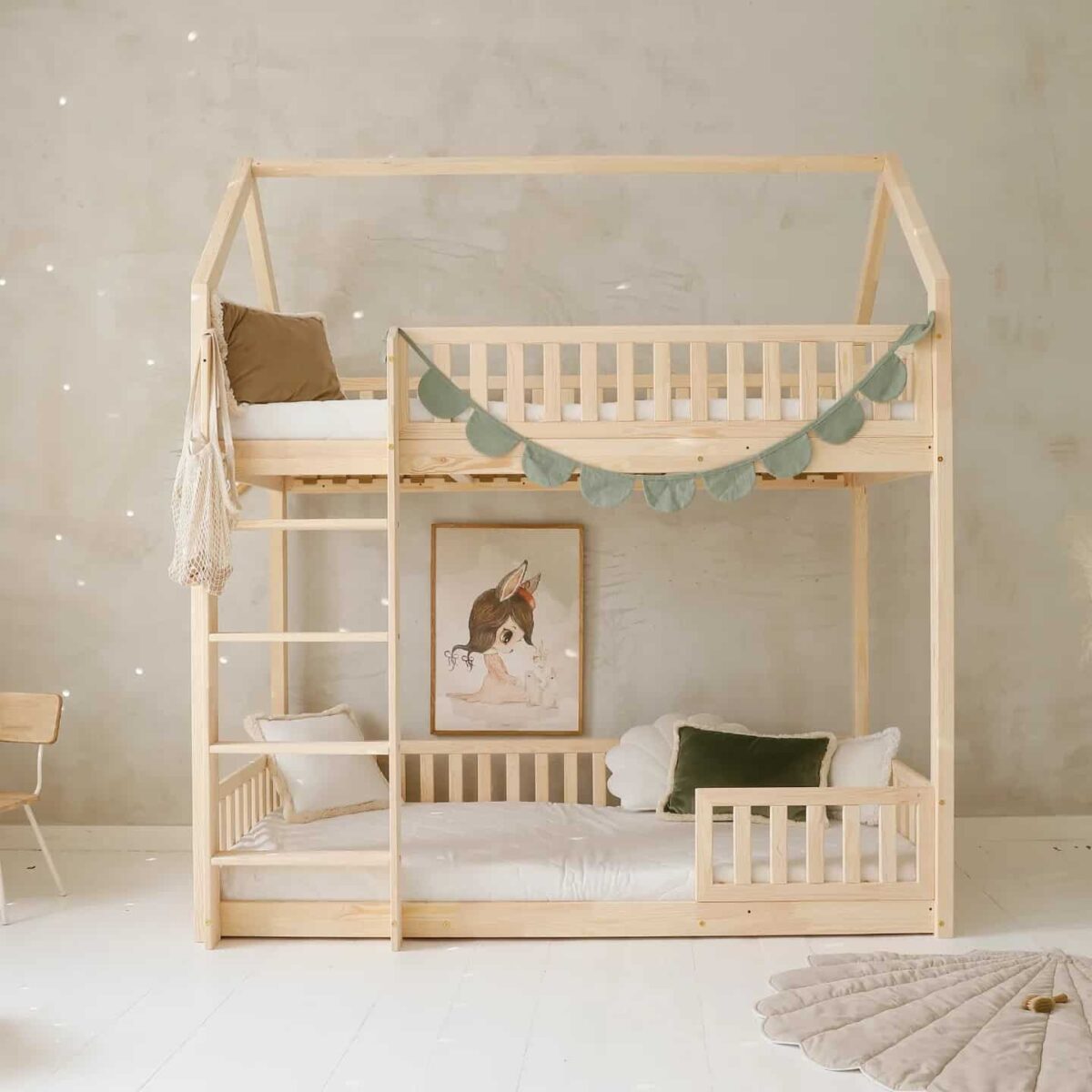 Κουκέτα Σπιτάκι Bianco Fast με Προστατευτικό Κάγκελο Natural  90×190cm  Luletto (Δώρο 10% έκπτωση στα Στρώματα) - Image 2