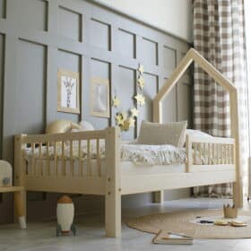 Κρεβάτι Παιδικό Mali με Κάγκελα & Καμινάδα σε Φυσικό  Ξύλο  100×200cm  Luletto (Δώρο 10% έκπτωση στο Στρώμα)