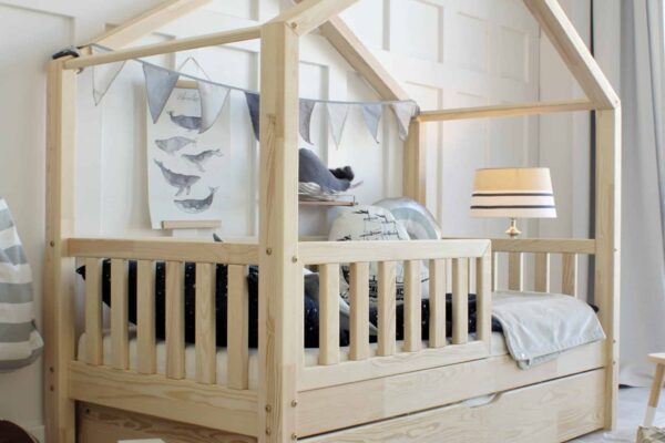 Κρεβάτι Παιδικό Montessori House Bed Plus με κάγκελα & Συρτάρι Ύπνου