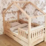 Κρεβάτι Παιδικό Montessori House Bed Duo Plus με κάγκελα 30cm  &  Συρτάρι  Ύπνου σε Φυσικό  Ξύλο  90×190cm  Luletto (Δώρο 10% έκπτωση στο Στρώμα) - Image 4