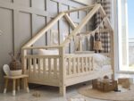 Παιδικό κρεβάτι Montessori Coco, φυσικό ξύλο, 90x200cm, με κάγκελα