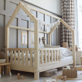 Κρεβάτι Παιδικό Montessori Bianco Fast 90x190 Luletto με κάγκελα.