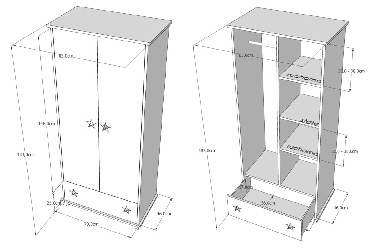 Ντουλάπα  2φυλλη  Stars White & Blue  83x48x183cm  BC30041 BabyCute - Image 3
