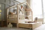 Κρεβάτι Παιδικό Montessori House Bed Duo Plus με κάγκελα 30cm  &  Συρτάρι  Ύπνου σε Φυσικό  Ξύλο  90×190cm  Luletto (Δώρο 10% έκπτωση στο Στρώμα) - Image 5