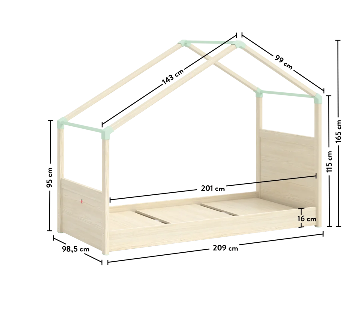 Παιδικό κρεβάτι MONTES NATURAL  με τέντα πράσινη MN-1301-1006  90x200εκ. Cilek - Image 3