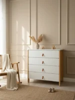 Βρεφική συρταριέρα Scandi Ingvart, λευκή & φυσική με αποσπώμενη αλλαξιέρα, 85x80x50cm. Ιδανική για το βρεφικό δωμάτιο.