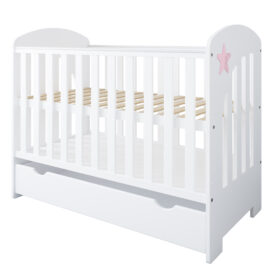 Βρεφικό κρεβάτι Star Pink BabyCute 60x120 με συρτάρι, ιδανικό για μωρά.