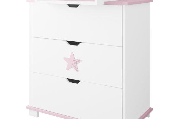 Βρεφική αλλαξιέρα Star Pink BabyCute με συρτάρια, ροζ λεπτομέρειες και σχέδιο αστεράκι.