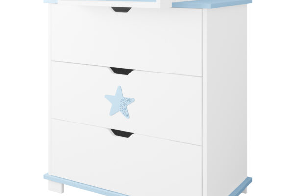 Λευκή συρταριέρα αλλαξιέρα BabyCute Star, ροζ βρεφικό κρεβάτι με συρτάρι.