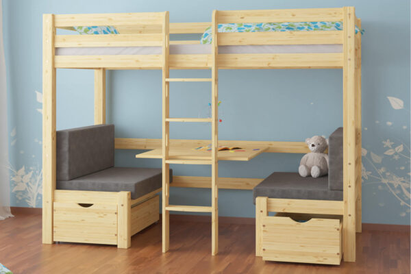 Κουκέτα με καναπέ Elen Natural 90x200cm: Ξύλινη κουκέτα-καναπές με έκπτωση στρώματος.