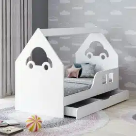 Κρεβάτι  Σπιτάκι  με Συρτάρι & Προστατευτικό & Στρώμα  House Car  White  80x160 cm  HB100CAR-W