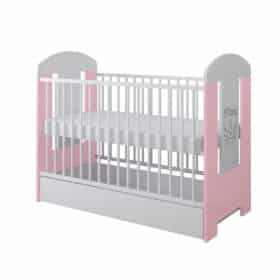 Βρεφικό κρεβάτι Crowns λευκό ροζ, 60x120cm, με συρτάρι