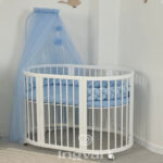 Κουνουπιέρα τούλι Pom Pom Blue Ingvart με βάση για μωρά.