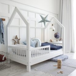 Παιδικό Κρεβάτι Montessori Piola με ράγες 23cm σε Λευκό Χρώμα