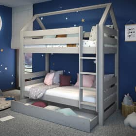 Κουκέτα Σπιτάκι Oliver Plus με Συρτάρι από μασίφ ξύλο Grey 90×200cm (Δώρο 10% Έκπτωση στα Στρώματα)