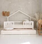 Λευκό παιδικό κρεβάτι Bali Duo Plus με κάγκελα και συρτάρι