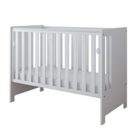 Λευκό βρεφικό κρεβάτι BabyCute 60x120 εκ. με συρτάρι και ρυθμιζόμενο κάγκελο.
