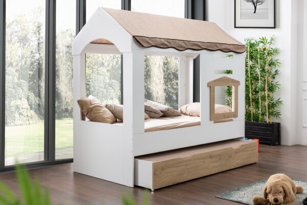 Παιδικό κρεβάτι Montessori PLATO PT-128 Gencecix σε σχήμα σπιτιού.