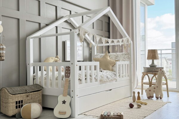 montessori house bed με συρτάρι μασίφ ξύλο πεύκου 90x190 παιδικό κρεβάτι