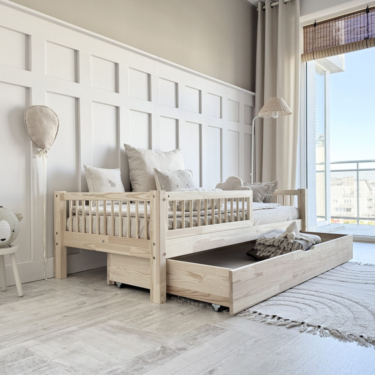 Luletto Καναπές Κρεβάτι Basic με συρτάρι, κάγκελα, φυσικό ξύλο 100x200cm.