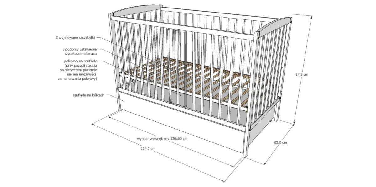 Βρεφικό Κρεβάτι Basic με Μπάρα Ασφαλείας  Natural  60x120cm  BC10099A BabyCute - Image 8