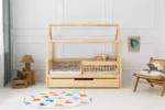 Παιδικό κρεβάτι Montessori Mila MBW, ξύλινο, με κάγκελα, 120x200cm