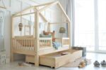 Κρεβάτι Παιδικό Montessori  House Bed Duo Plus με κάγκελα 23cm  & Συρτάρι  σε Φυσικό  Ξύλο  90×200cm  Luletto (Δώρο 10% έκπτωση στο Στρώμα) - Image 3