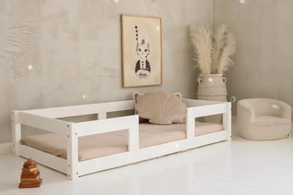 καναπές κρεβάτι basic λευκό με κάγκελα μπροστινή