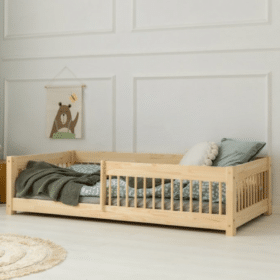 Kρεβάτι Παιδικό Montessori  Mila CPW  με κάγκελα  σε Φυσικό  Ξύλο  140×200cm  Adeko