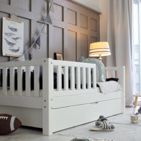 Κρεβάτι Καναπές Basic Love με Κάγκελα 30cm & Συρτάρι σε Λευκό Χρώμα  Ξύλου  120×200cm  Luletto (Δώρο 10% έκπτωση στο Στρώμα)