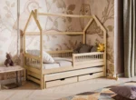 Κρεβάτι Σπιτάκι Papi με συρόμενο κρεβάτι από μασίφ ξύλο Natural