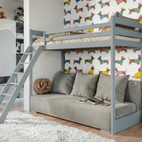 προϊόν Κουκέτα Sofino με πτυσσόμενο καναπέ-κρεβάτι από μασίφ ξύλο natural.