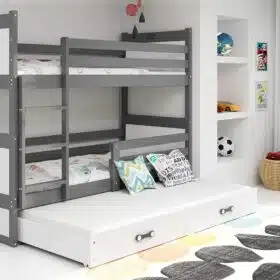 Κουκέτα Riccon μασίφ ξύλο, 3 κρεβάτια, 90x200cm, λευκό/γκρι