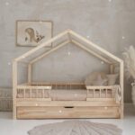 Κρεβάτι Παιδικό Montessori HouseBed Bello Duo Plus με Αφαιρούμενα Κάγκελα 23cm  & Συρτάρι σε Φυσικό  Ξύλο  90×200cm  Luletto (Δώρο 10% έκπτωση στο Στρώμα)