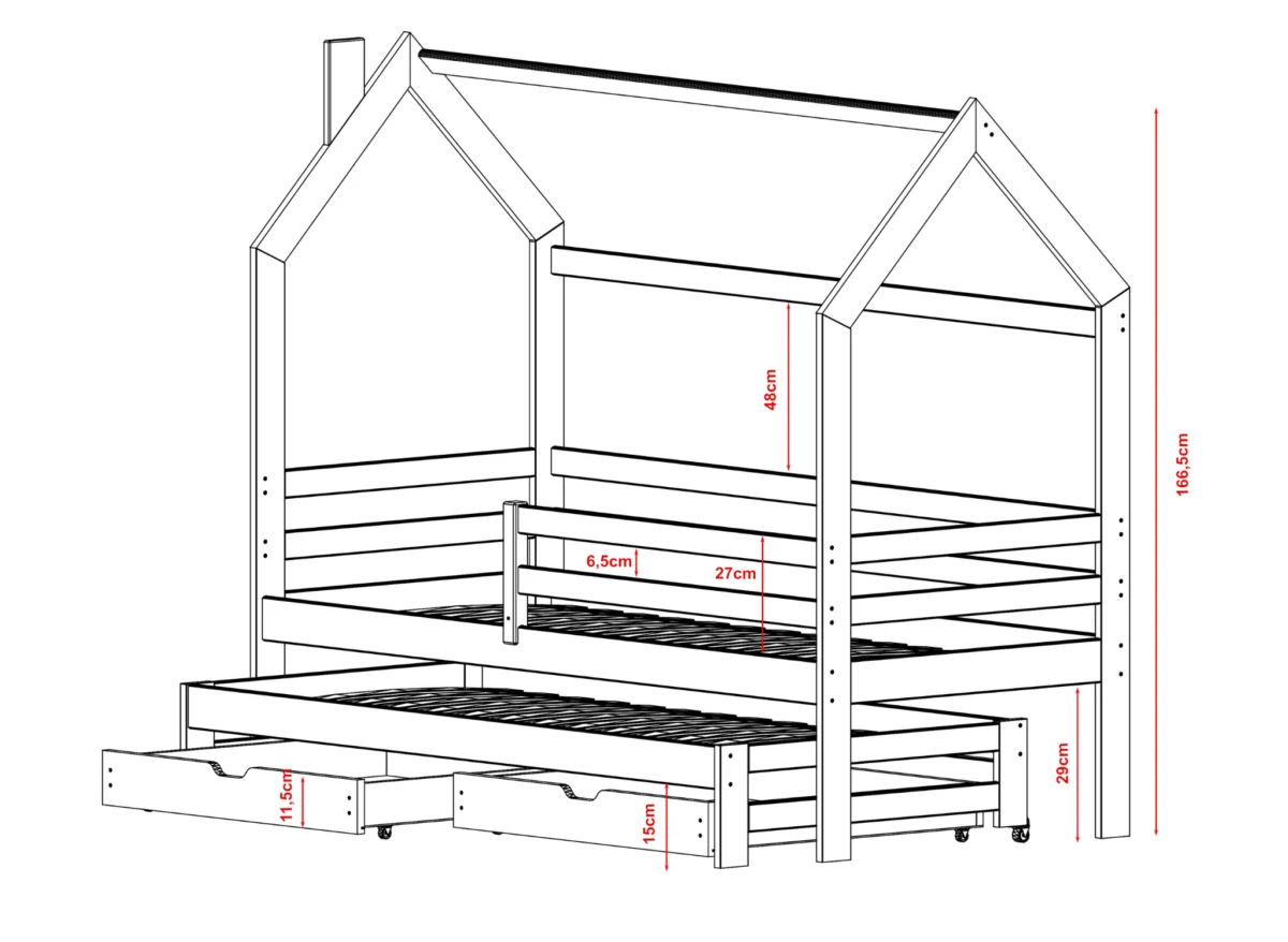 Κρεβάτι Σπιτάκι Disney λευκό 90x200cm με συρόμενο κρεβάτι από μασίφ ξύλο.