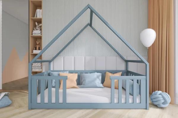 Κρεβάτι Σπιτάκι Montessori Bee Grey, μασίφ ξύλο, 90x200cm