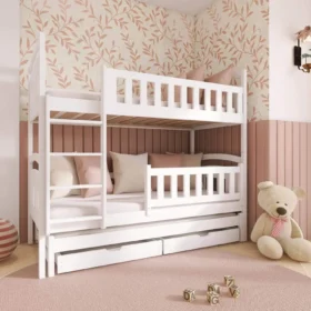 Κουκέτα  Blanka με Συρόμενο & Συρτάρια από μασίφ ξύλο White  90×200cm  (Δώρο 10% Έκπτωση στα Στρώματα)