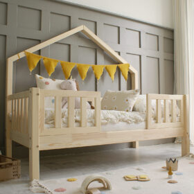προϊόν Luletto: Κρεβάτι Παιδικό Bali Duo, ξύλινο με κάγκελα και φυσικό χρώμα.