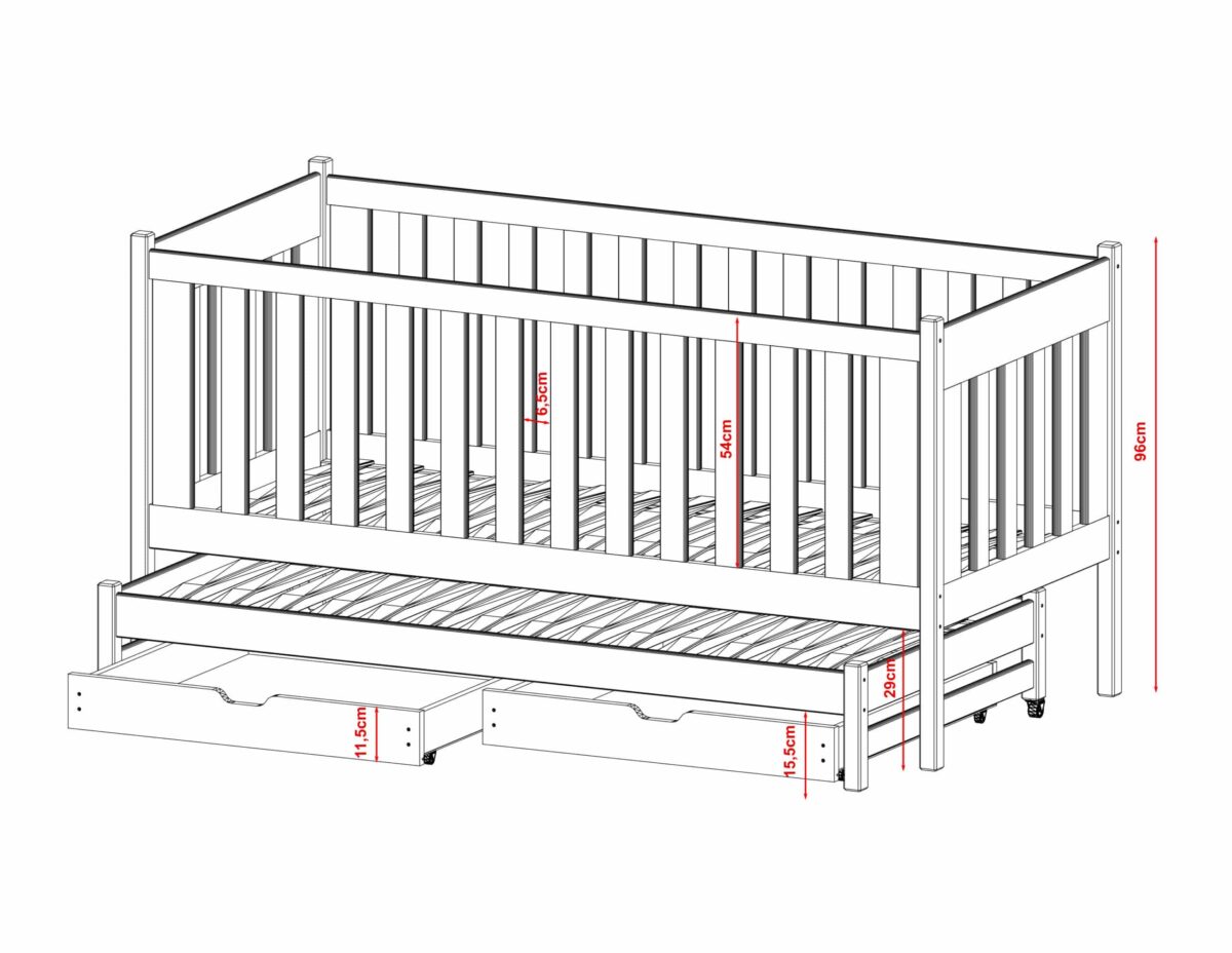 Καναπές Kaja με συρόμενο κρεβάτι, κάγκελα 54cm, από μασίφ ξύλο λευκό.