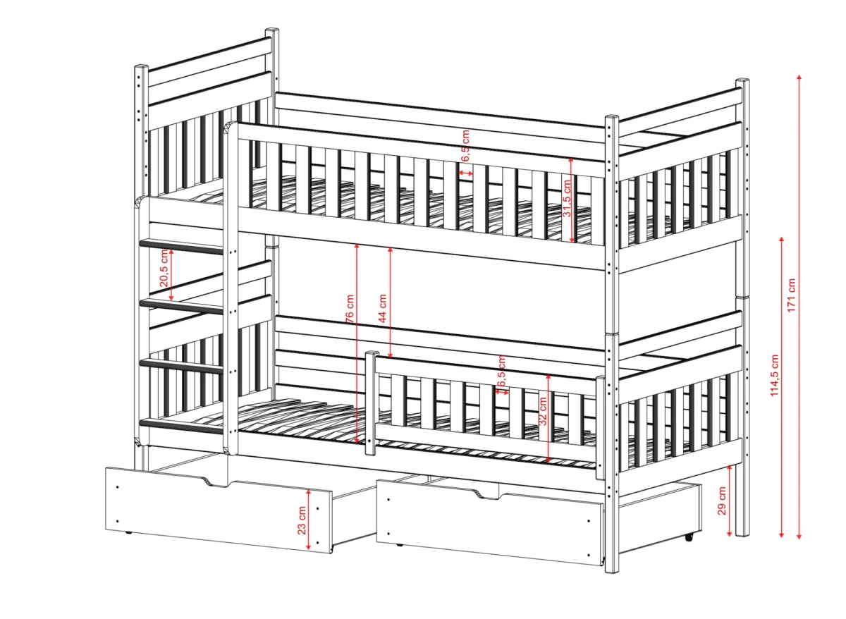 προϊόν Κουκέτα Monika από μασίφ ξύλο, παιδική κουκέτα για δύο παιδιά.