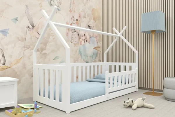 Λευκό παιδικό κρεβάτι Montessori Tipi Bodzio από μασίφ ξύλο