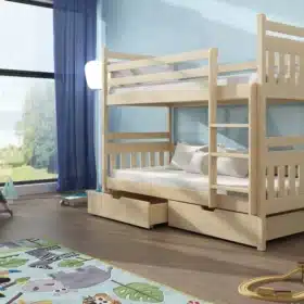 Κουκέτα Adas White από μασίφ ξύλο πεύκου με συρτάρια