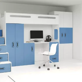 Κουκέτα Max Plus 4 White & Blue με γραφείο και σκαλοπάτια