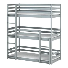 Κουκέτα Παιδική Montessori Τριώροφη  Ted με κάγκελα 38cm από μασίφ ξύλο Grey  90×200cm (Δώρο 10% Έκπτωση στα Στρώματα)