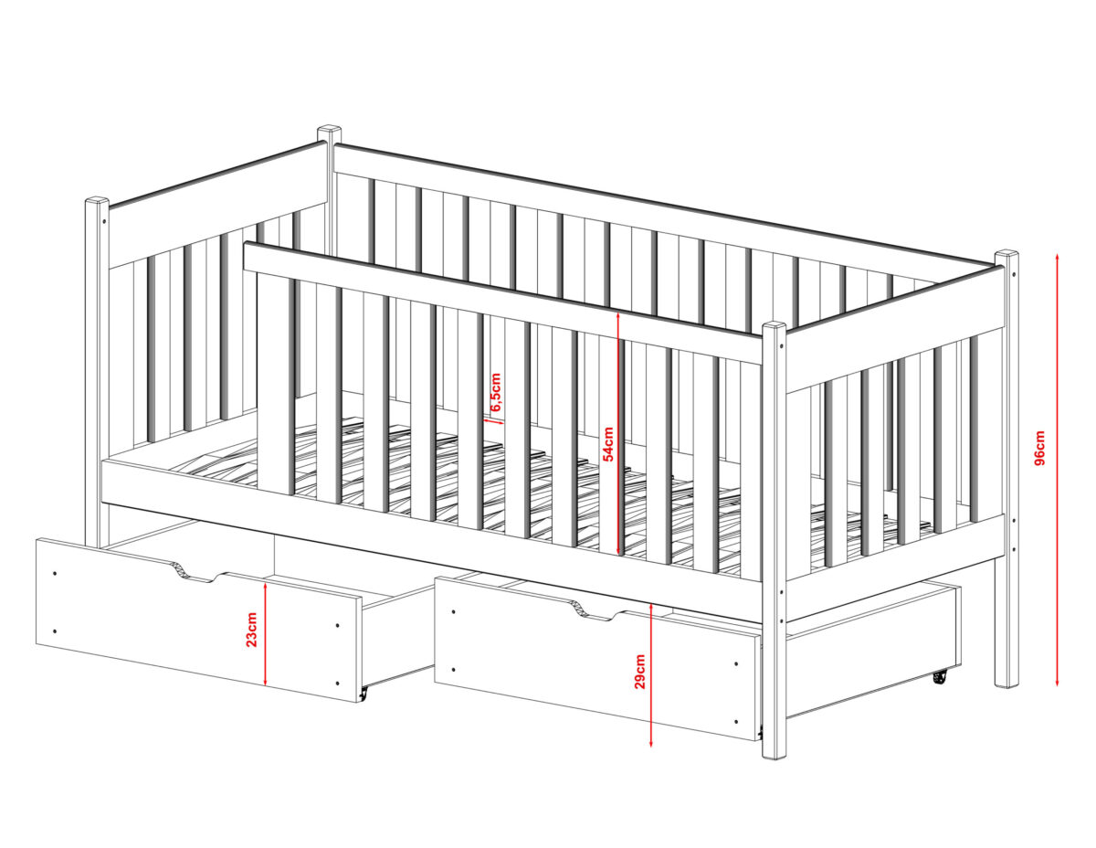 Λευκό ξύλινο κρεβάτι καναπές Alicia 80x180cm με συρτάρια και κάγκελα