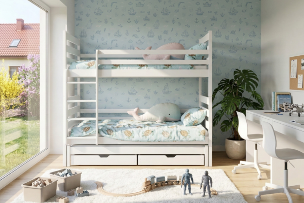 Κουκέτα Tomi λευκή από μασίφ ξύλο 90x200cm για τρία παιδιά.